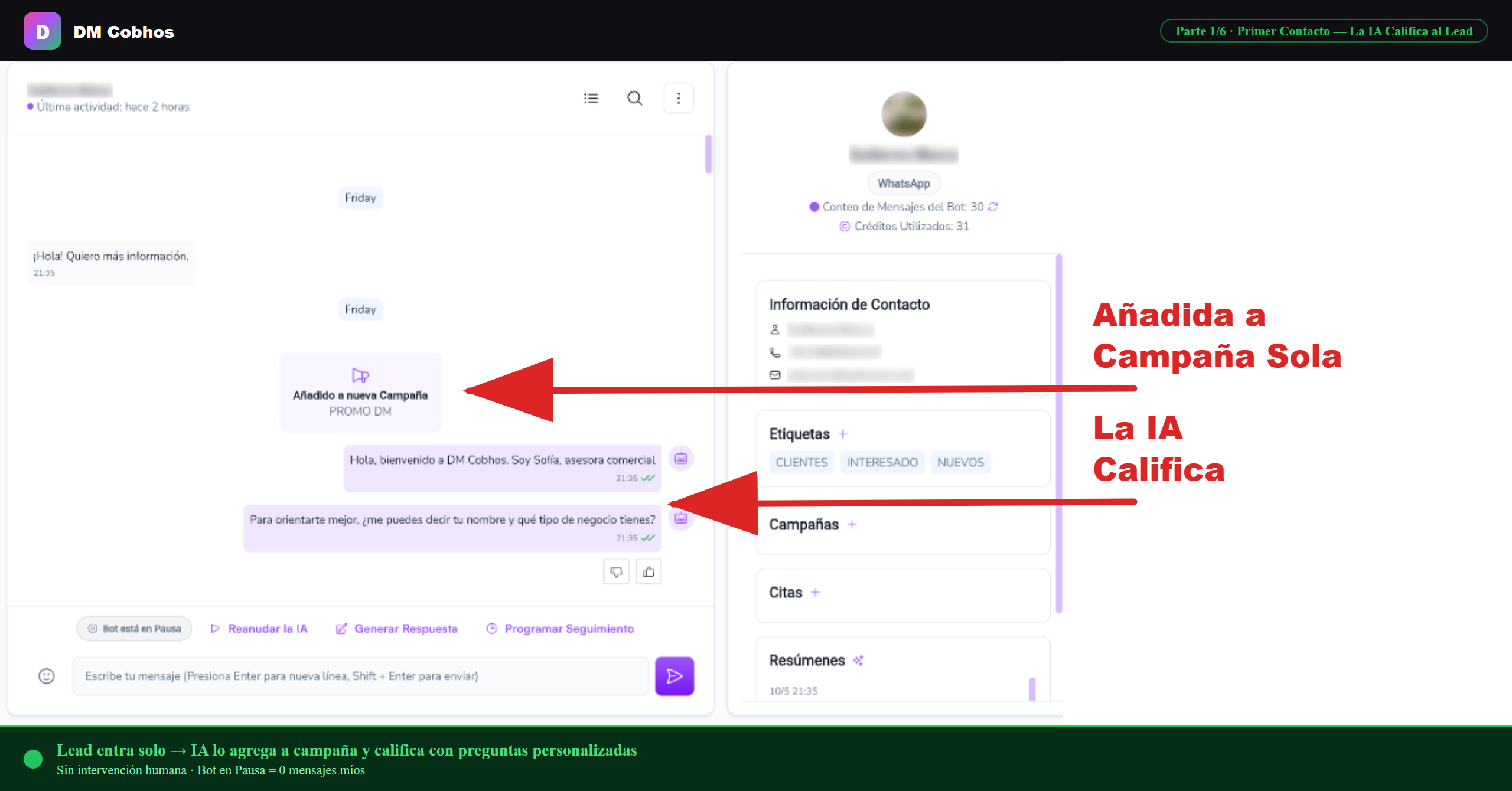 La IA califica al lead automáticamente en WhatsApp